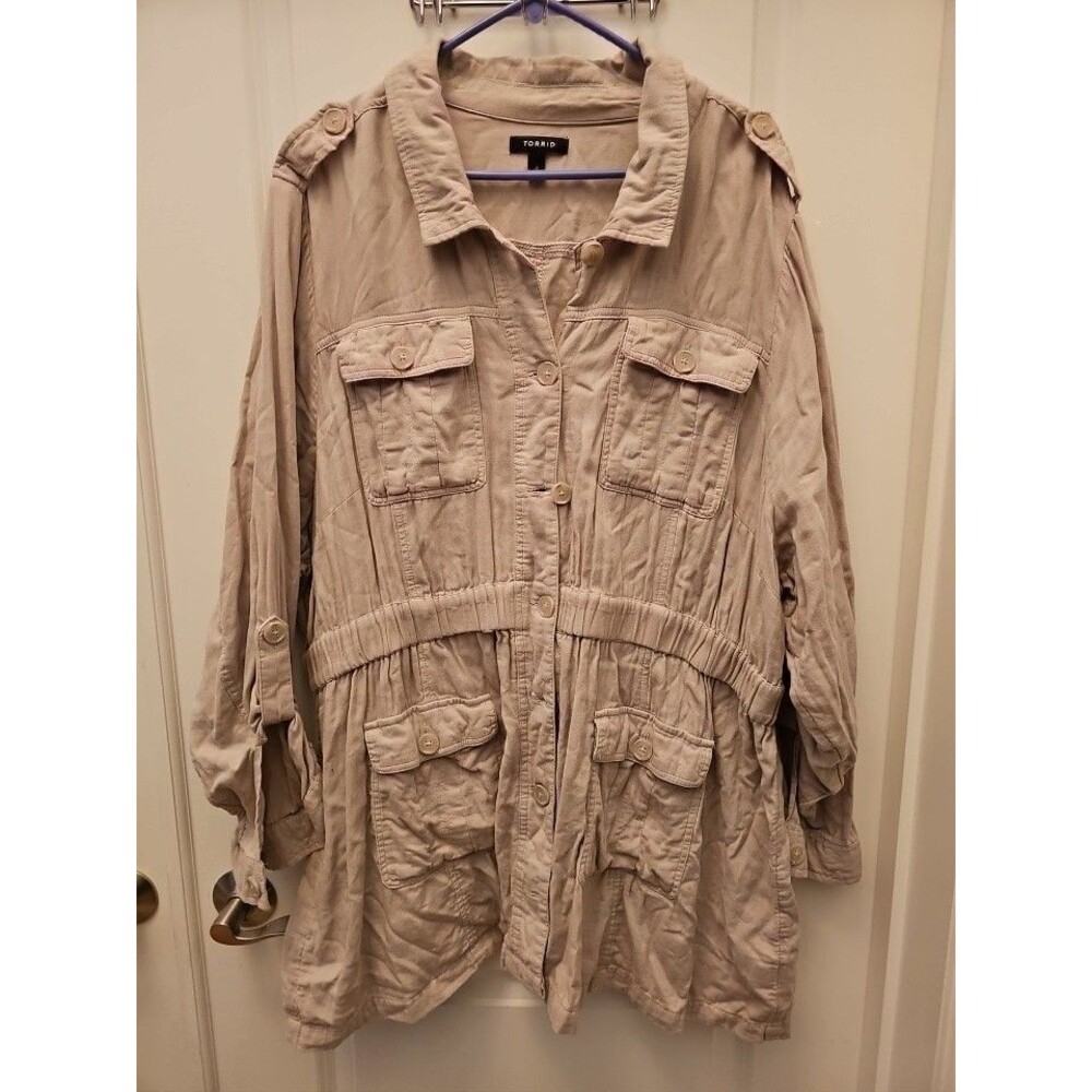 Torrid Khaki Double Gauze Collared Utility Anorak Jacket Plus Size 4X, 26
